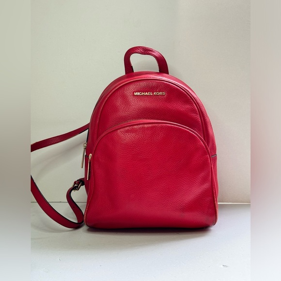 Michael Kors Backpack Abbey Medium Bag Red Pebbled Leather - Picture 1 of 13